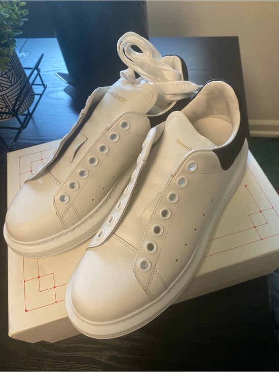 Alexander McQueen Shoes - Alexander McQueen White Leather Sneakers with Black Heel Tab